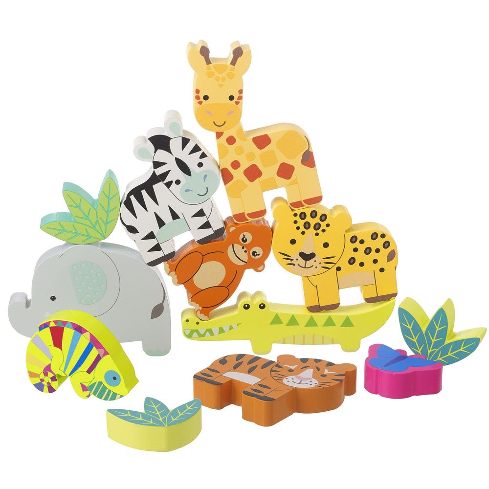 Orange Tree Toys: Stacking Jungle Animals - Wooden Animal Shaped Blocks, Stack & Play, Developmental Toy, FSC Certified, Toddlers & Kids Ages 1+