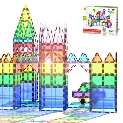 Everplay 110 pc Magnetic Tiles with Car Set, Building Blocks Toys STEAM Educational Learning Magnet Toy Preschool Montessori Boys & Girls Smart Creative Kit Games Gifts for Age 3+ Kids Toddlers