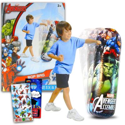 Marvel Avengers Bop Bag Set - 3 Pc Bundle with Superhero Punching Bag for Kids | Avengers Bop Bag with Stickers and More (Marvel Toys and Games)