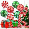32Pcs Christmas Balloons, Christmas Candy Cane Foil Balloons with Ribbons, Red Green Mylar Balloon for Party Decorations view 1