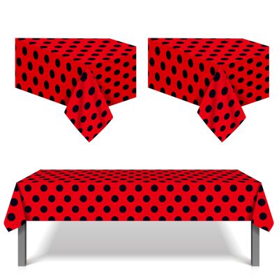 3pcs Ladybug Tablecover Ladybug Party Tablecloth Pack Red & Black Polka Dots Tablecloth 54 x 87 Inch Rectangle Plastic Tablecloths for Ladybugs Party Western Themed Birthday Decoratio