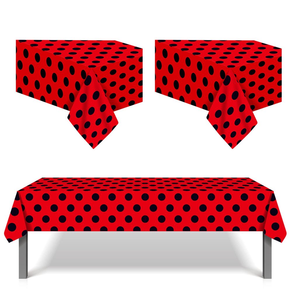 3pcs Ladybug Tablecover Ladybug Party Tablecloth Pack Red & Black Polka Dots Tablecloth 54 x 87 Inch Rectangle Plastic Tablecloths for Ladybugs Party Western Themed Birthday Decoratio