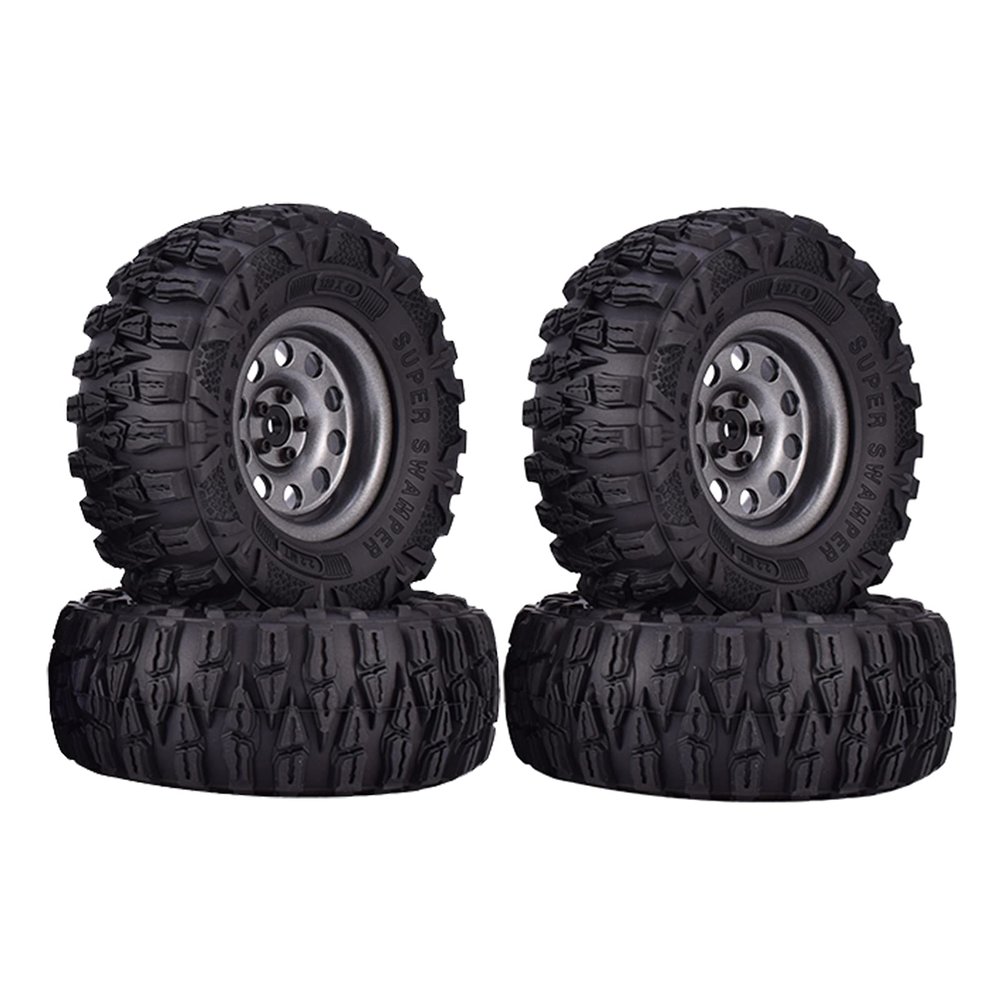 LAFEINA 4PCS 120mm Rubber Tyres 2.2 inch Metal Beadlock Wheel Rim for 1:10 RC Rock Crawler Car SCX10 TRX4 TRX-6 (Gray)