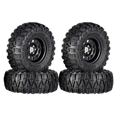 LAFEINA 4PCS 120mm Rubber Tyres 2.2 inch Metal Beadlock Wheel Rim for 1:10 RC Rock Crawler Car SCX10 TRX4 TRX-6 (Black)