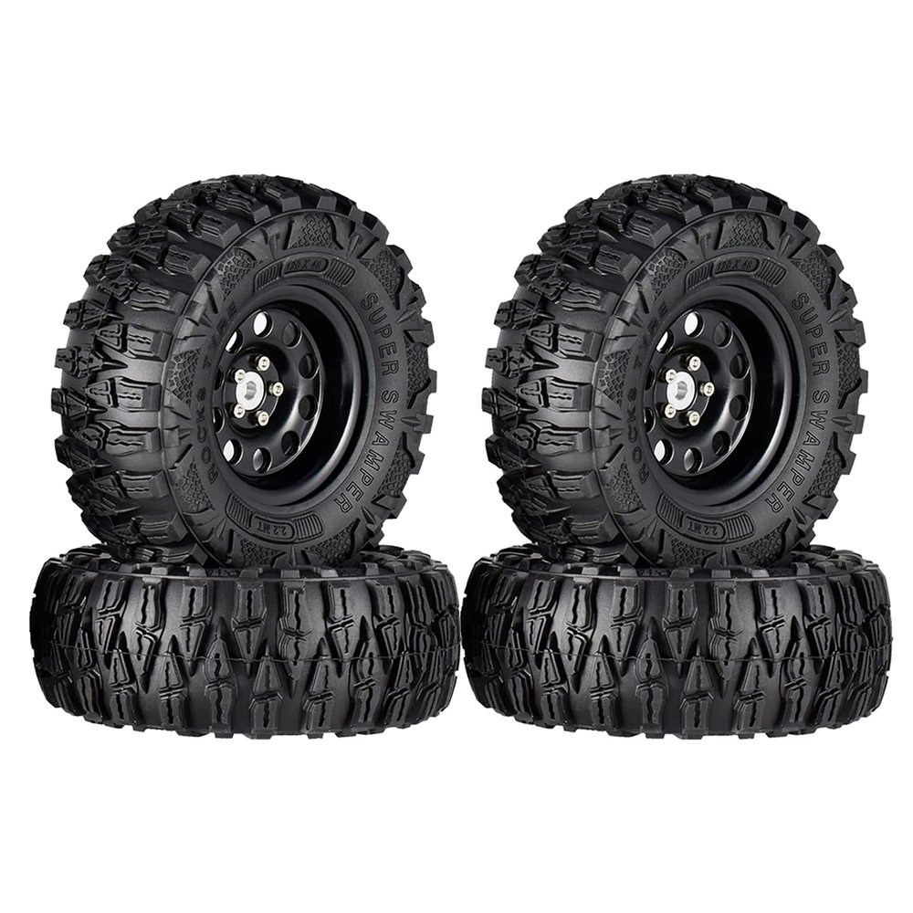 LAFEINA 4PCS 120mm Rubber Tyres 2.2 inch Metal Beadlock Wheel Rim for 1:10 RC Rock Crawler Car SCX10 TRX4 TRX-6 (Black)