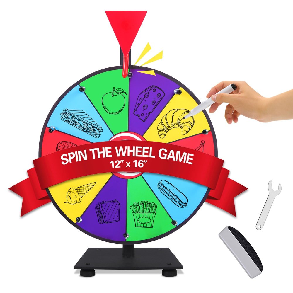 12 Inch Spinning Prize Wheel with Durable Base, 10 Slots Tabletop Spinner, with Dry Erase Marker and Eraser, Easy to Install, for Fortune Spin Game in Parties, Classroom, Home, Raffles, Holidays