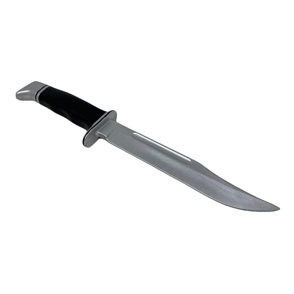Rubber Johnnies Fake Woods Stab Knife, Con Safe, 30cm Long, Black Handled, Halloween Movie Prop
