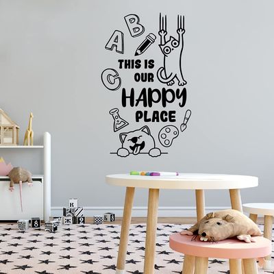 ABC Happy Place Classroom Wall Decals Stickers Education Educational Quotes for Teachers Students School Room Nursery Kindergarten Library Home Art Decals Wall Art Vinyl Decoration Size (40x24 inch)