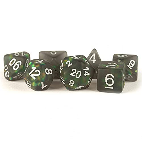 Black ICY Opal Resin with Silver Numbers 16mm (5/8in) 7 Dice Set