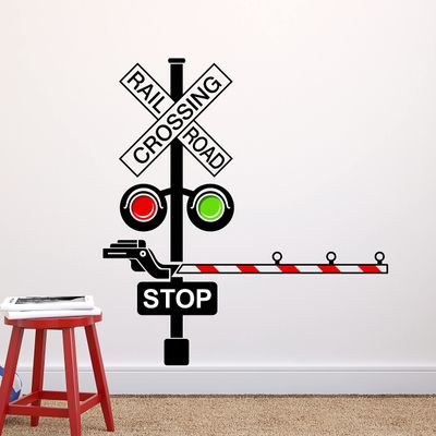 Decalzone Inc Railroad Train Crossing Lights Wall Decal - Children Kids Nursery Decals - Train Railroad Decor Vinyl Art Decal Sticker (26W*28H) inch