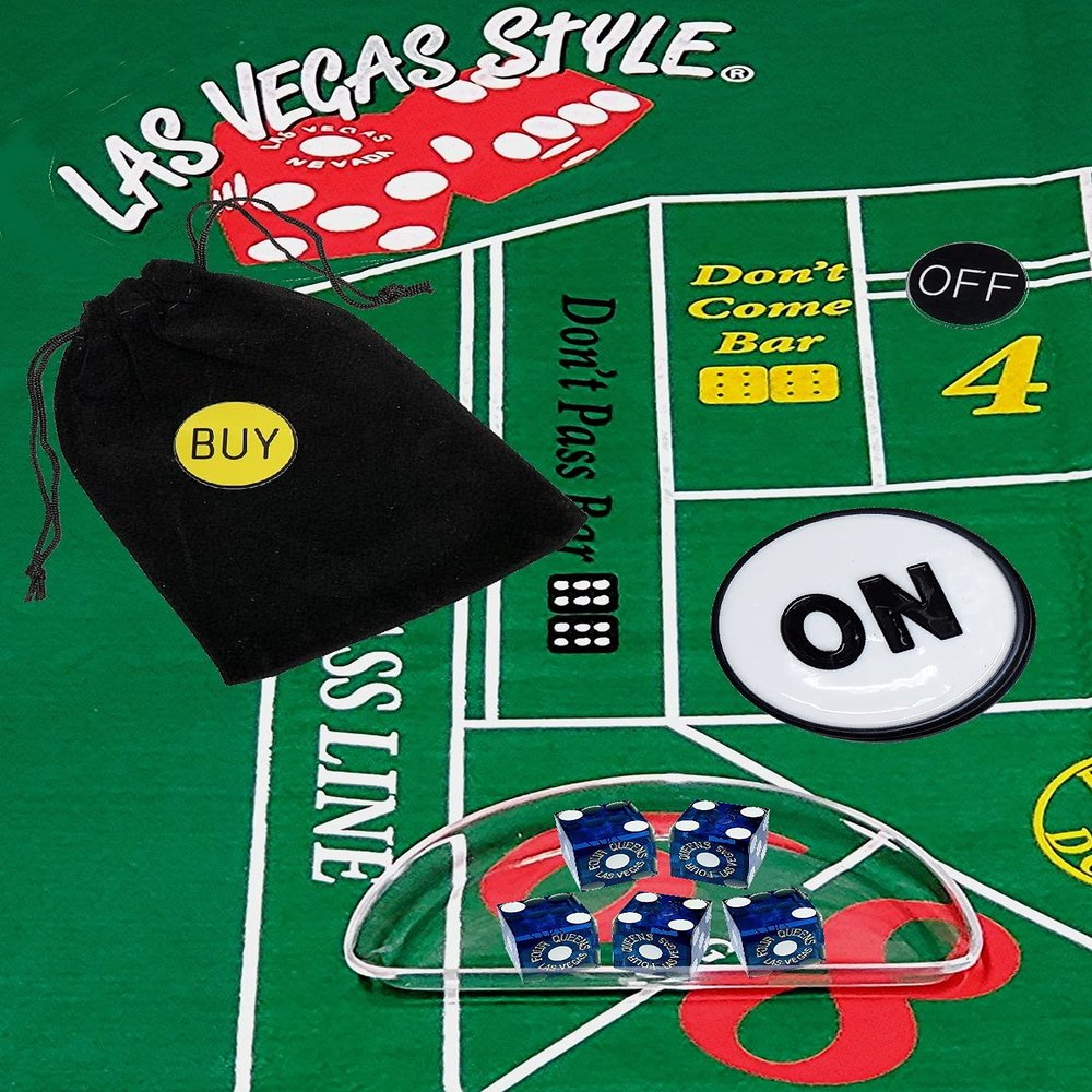 Cyber-Deals Craps Starter Kit Sets, Featuring Authentic Las Vegas Casino Table-Played Dice with Clear Acrylic Dice Boat (Four Queens (Blue Polished))