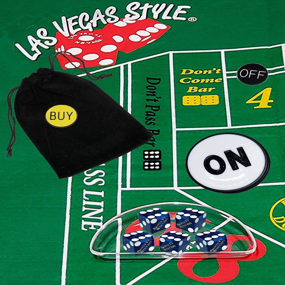 Cyber-Deals Craps Starter Kit Sets, Featuring Authentic Las Vegas Casino Table-Played Dice with Clear Acrylic Dice Boat (Santa Fe Station (Blue Polished))