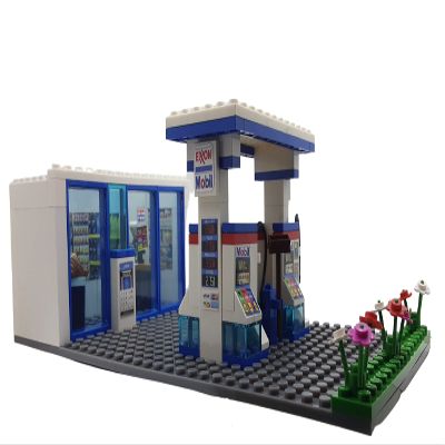 Building Bricks Toys City Town Village MOC Gas Station with Convenience Store 4 Fuel Gas Pumps Compatible with All Brands
