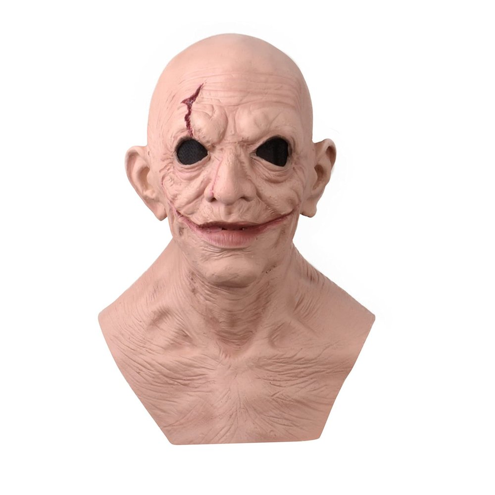 HAO Realistic Human Creepy Clown Mask Costume, Over Head Horror Old Man Mask with Scar, Halloween Killer Masks for Party,Old Man Role-playing Props