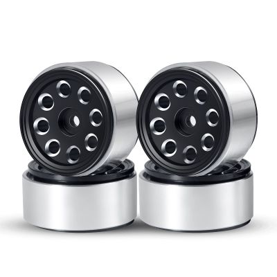 Que-T RC Beadlock Wheel Rims, 4pcs Wheel Hubs for 1/24 Axial SCX24 AXI90081 AXI00001 AXI00002 AXI000024 Upgrade (Bright Black)