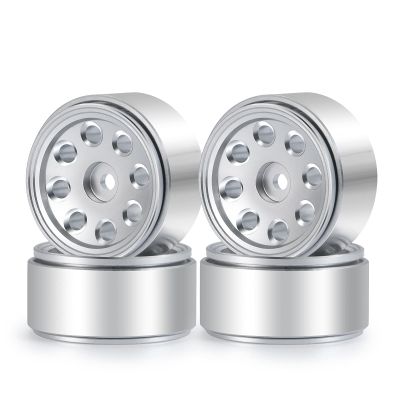 Que-T RC Beadlock Wheel Rims, 4pcs Wheel Hubs for 1/24 Axial SCX24 AXI90081 AXI00001 AXI00002 AXI000024 Upgrade (Bright Silver)