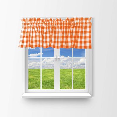 Zen Creative Designs Gingham Checkered Cotton Window Valance Home Dcor Bedroom Nursery Kitchen Window (58" Wide x 14" Long, Orange)