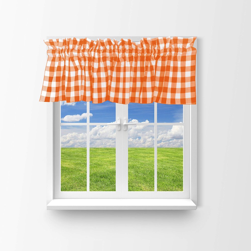 Zen Creative Designs Gingham Checkered Cotton Window Valance Home Dcor Bedroom Nursery Kitchen Window (58" Wide x 14" Long, Orange)
