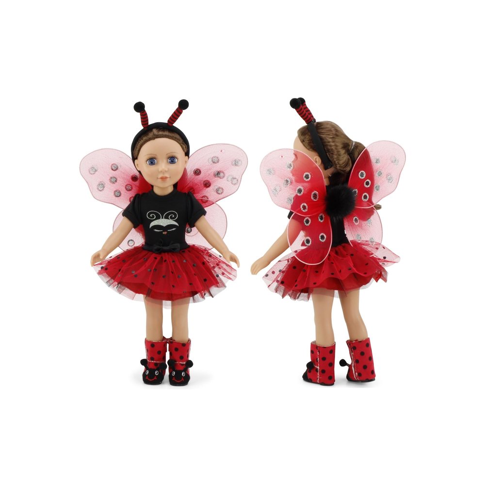 Emily Rose Magical Lady Bug 5 PC 14 inch Fashion Doll Halloween Costume Outfit with Removable Wings, Antenna Headband and Boots! | Clothes & Accessories Fit Most 14" Hard-Bodied Dolls