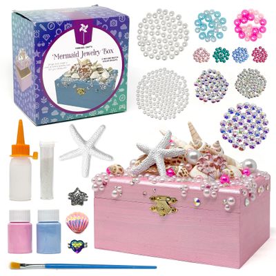 Pinwheel Crafts Mermaid DIY Jewelry Box Kit for Girls Ages 6+ - 530Pc Make Your Own Jewelry Box, DIY Craft Kits - Mermaid Craft Gifts - Painting Arts and Crafts for Girls 4-6 7 8 Years