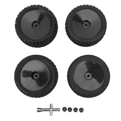 4Pcs RC Front & Rear Wheels and Tires with 12mm Hex Wrench&Nut for 1/10 RC Off Road Car Upgrade Parts(Black)