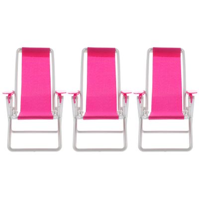 Toyvian 3Pcs Miniature Foldable Beach Chair Dollhouse Furniture Mini Deck Chair Longue Deck Mini Furniture Accessories Accessories Rosy 3