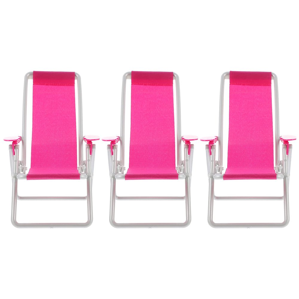 Toyvian 3Pcs Miniature Foldable Beach Chair Dollhouse Furniture Mini Deck Chair Longue Deck Mini Furniture Accessories Accessories Rosy 3