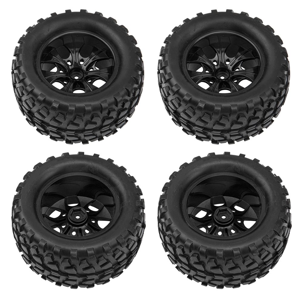 HIRCQOO 12mm Hub 5.07''OD Rubber Tires & Wheel Rim w/Foam Compatible with 1/10 Scale Traxxas Rustler Stampede HPI HSP Volcano Tamiya Blackfoot 1/10 Off-Road Crawler Monster Buggy Truck