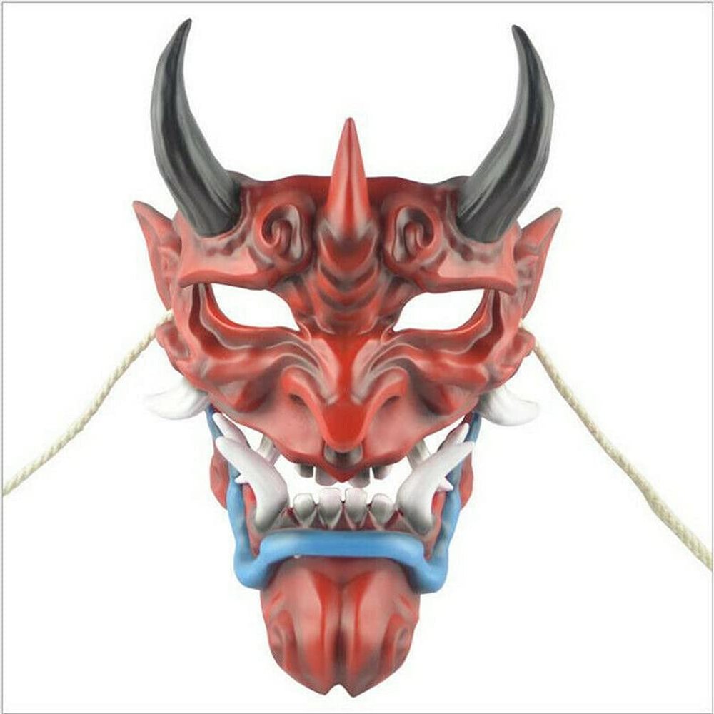 AUSUKY Japanese Prajna Mask Hannya NOH Kabuki Devil Demon Oni Samurai Halloween Cosplay Masks (Red)