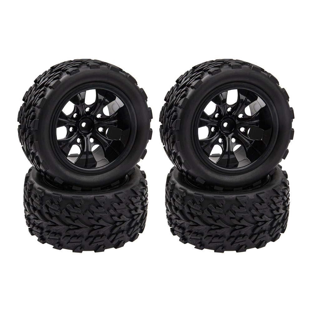 HIRCQOO 12mm Hub 4.64''OD Rubber Tires & Wheel Rim w/Foam Compatible with 1/10 Scale Traxxas Slash HPI HSP Volcano ExceedRC Infinitive Off-Road Car Monster Truck (Style 1)
