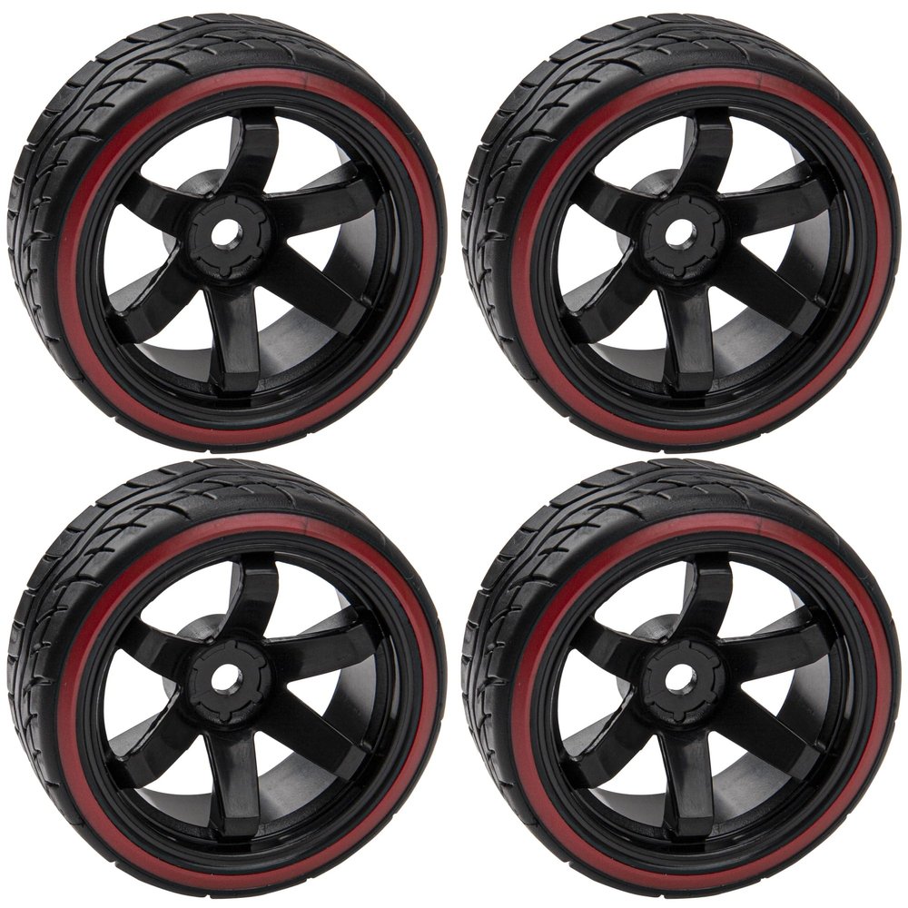 HIRCQOO Hard Plastic Wheel Rims & Plastic Tires 12mm Hex Compatible with Traxxas HSP Tamiya Kyosho Himoto 1/10 RC Drift Car (Style 2)