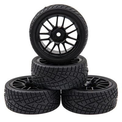 HIRCQOO 12-Spoke 12mm Hex Hub Wheel Rims & Rubber Tires Compatible with HSP Tamiya HPI Kyosho 1/10 On Road Touring Car WLtoys 1/14 144001 Traxxas 1/16 Slash RC 1/18 A959B Buggy (Black)