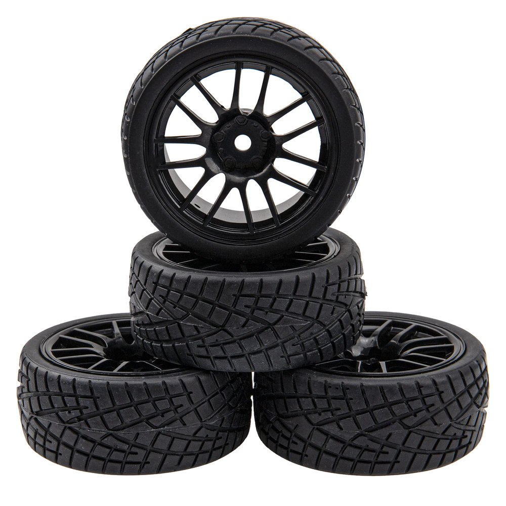 HIRCQOO 12-Spoke 12mm Hex Hub Wheel Rims & Rubber Tires Compatible with HSP Tamiya HPI Kyosho 1/10 On Road Touring Car WLtoys 1/14 144001 Traxxas 1/16 Slash RC 1/18 A959B Buggy (Black)