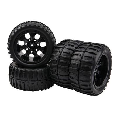 HIRCQOO 12mm Hub 4.64''OD Rubber Tires & Wheel Rim with Foam Compatible with 1/10 Scale Traxxas Slash HPI HSP Volcano ExceedRC Infinitive Off-Road Car Monster Truck (Style 2)