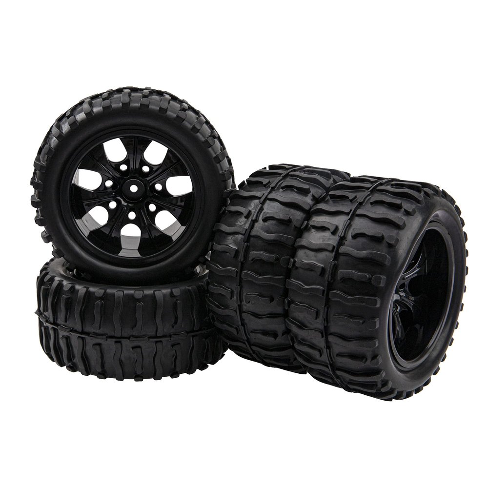 HIRCQOO 12mm Hub 4.64''OD Rubber Tires & Wheel Rim with Foam Compatible with 1/10 Scale Traxxas Slash HPI HSP Volcano ExceedRC Infinitive Off-Road Car Monster Truck (Style 2)