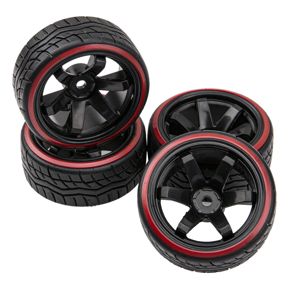 HIRCQOO Hard Plastic Wheel Rims & Plastic Tires 12mm Hex Compatible with Traxxas HSP Tamiya Kyosho Himoto 1/10 RC Drift Car (Style 1)