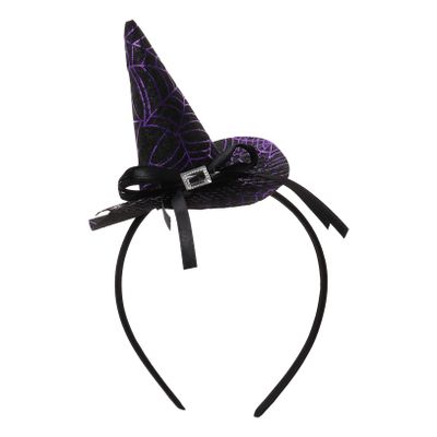 Freebily Halloween Witch Pointed Hat Headband Festival Dance Show Fancy Dress Bow Lace Hairpin or Headband Purple Cobweb One Size