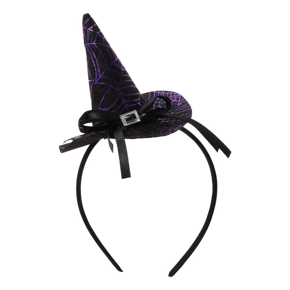 Freebily Halloween Witch Pointed Hat Headband Festival Dance Show Fancy Dress Bow Lace Hairpin or Headband Purple Cobweb One Size