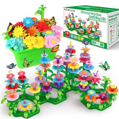 SpringFlower Toys for Girls 3 4 5 6 7 Years Old, Flower Garden Building Kit with Storage case,Educational STEM Toy and Preschool Garden Play Set for Toddlers, for Kids,148pcs