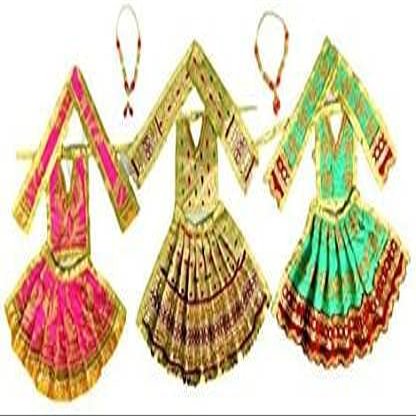 Aadhya Wellness MATA Rani Poshak with Attached Choli and Patka Dress Pack of 3 Pcs Size 3 to 4 Inch Multicolor & Design and 3 Pcs Mala Set