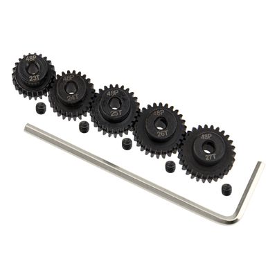 5Pack ShareGoo Steel 48P 3.175mm Pinion Gear Sets 23T 24T 25T 26T 27T fit 3.175mm (1/8-Inch) Shaft Compatible with Arrma HPI Kyosho Losi Axial Traxxas Tamiya Associated 1/10 RC Car Monster Truck Buggy