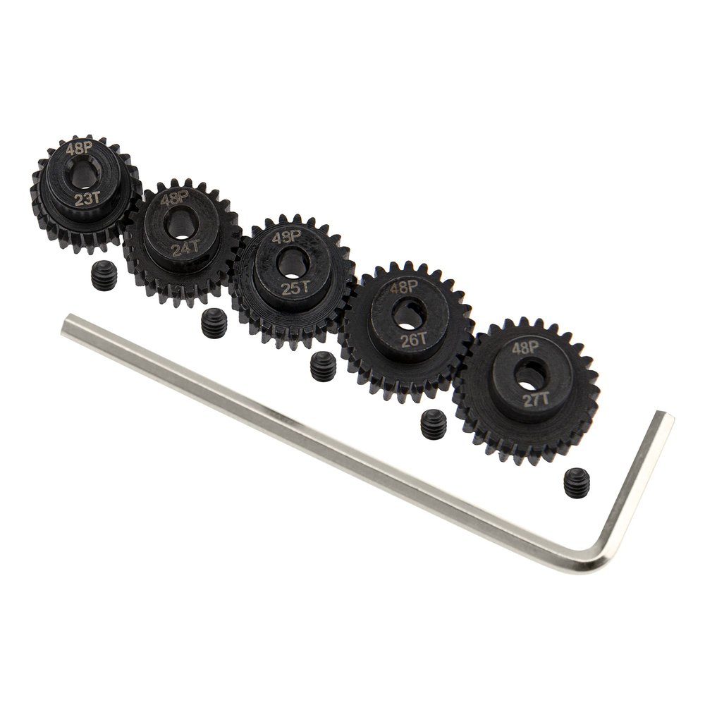 5Pack ShareGoo Steel 48P 3.175mm Pinion Gear Sets 23T 24T 25T 26T 27T fit 3.175mm (1/8-Inch) Shaft Compatible with Arrma HPI Kyosho Losi Axial Traxxas Tamiya Associated 1/10 RC Car Monster Truck Buggy