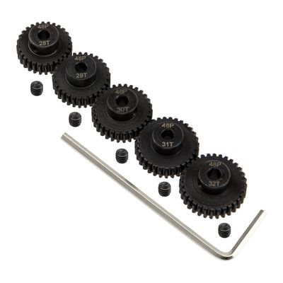 5Pack ShareGoo Steel 48P 3.175mm Pinion Gear Sets 28T 29T 30T 31T 32T fit 3.175mm (1/8-Inch) Shaft Compatible with Arrma HPI Kyosho Losi Axial Traxxas Tamiya Associated 1/10 RC Car Monster Truck Buggy