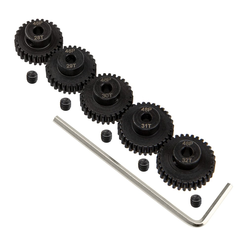 5Pack ShareGoo Steel 48P 3.175mm Pinion Gear Sets 28T 29T 30T 31T 32T fit 3.175mm (1/8-Inch) Shaft Compatible with Arrma HPI Kyosho Losi Axial Traxxas Tamiya Associated 1/10 RC Car Monster Truck Buggy