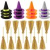 24 Pieces Wine Bottle Toppers - Mini Witch Hats, Brooms and Felt Caps for Halloween Party Favors and Crafts view 1