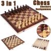3 in 1 Chess, Checkers and Backgammon Sets, Wooden Chess Set with Interior for Storage, Travel Chess Board Game, Foldable Chess Table, for Adult and Kids,13.4"x13.4" view 3