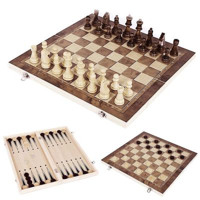 3 in 1 Chess, Checkers and Backgammon Sets, Wooden Chess Set with Interior for Storage, Travel Chess Board Game, Foldable Chess Table, for Adult and Kids,9.5"x9.5"