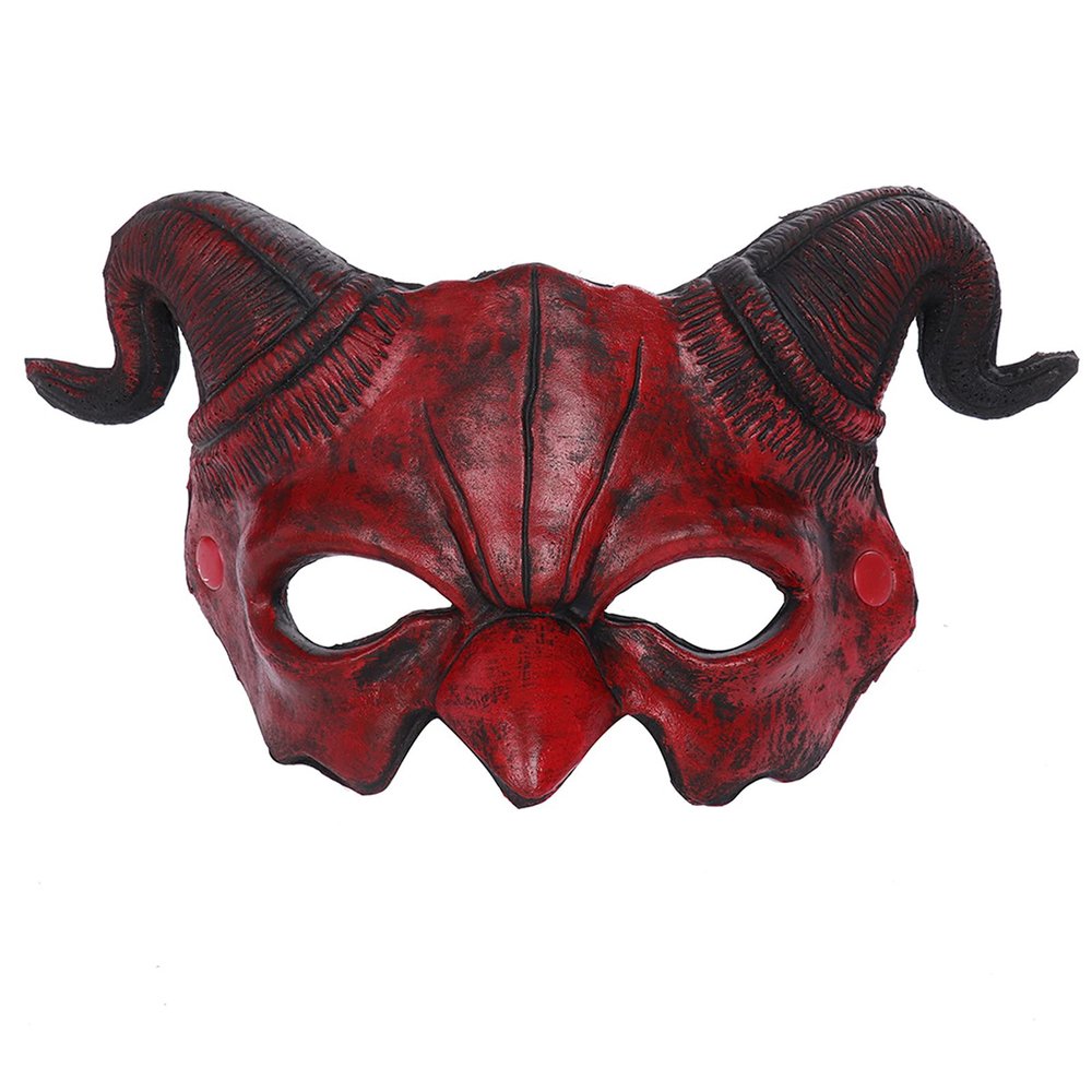 Alodidae Devil Demon Mask Half Face Scary Horn Ghost Mask for Halloween Masquerade Cosplay Costume (Red)