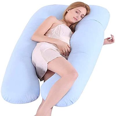 EIERFSKIOT Pregnancy Pillows for Sleeping Body Pillow for Pregnancy Sleeping Pillow for Pregnant Women Body Cotton Pillowcase U Maternity Form Pillows Pregnancy Side Bed Suit(Color:Blue)