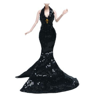 Gorgeous Handmade Doll Dress, Doll Clothes Evening Gown with Sequin Fashion Show, Wedding Party Outfits for 11.5 inch Dolls Accessories (Black)